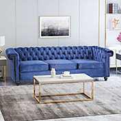 GDF Studio Anders Tufted Chesterfield Velvet 3 Seater Sofa, Midnight Blue