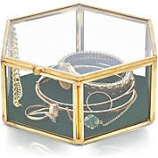 Juvale Velvet Glass Jewelry Box, Gold Hexagon Box for Trinkets (5 x 4.5 x 2.1 In)