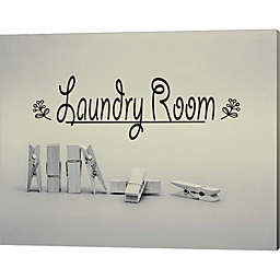 Great Art Now Laundry Room Sign Clothespins Black and White by Color Me Happy 20-Inch x 16-Inch Canvas Wall Art