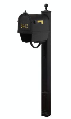 Special Lite Products Berkshire Curbside Mailbox with Front Numbers, Newspaper Tube and Springfield Mailbox Post with Base