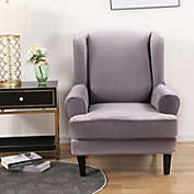 Infinity Merch Armchair Chair Stretch Wingback Slipcovers 2 Pcs Silver