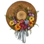 Nearly Natural Brown Hat Spring Mixed Floral Wreath, 18-Inch