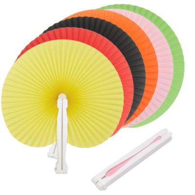 24 Pack Folding Fans Round Paper Fans Assortment with Plastic Handle for Wedding 