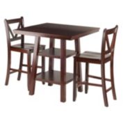 Winsome Modern 3-Pc Set High Table, 2 Shelves with 2 V-Back Counter Stools