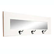 BrandtWorks Last Look Oyster White Framed Wall Mirror with 3 Utility Hooks - 32.5" x 10.5"