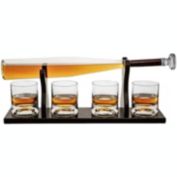 Baseball Bat Whiskey Decanter Set with 4 Baseball Glasses