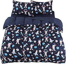 PiccoCasa Cuty Kids Kids Duvet Cover Set, 5 Piece Bedding Set Soft Fade & Wrink Space Rocket Print with 2 Pillowcases Fitted Sheet Flat Sheet Full