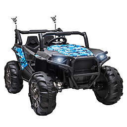 Aosom 12V 2-Seater Kids Ride On Car Electric Off-Road UTV Truck Toy with Parental Remote Control & 4 Motors, Camo Blue
