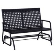 Halifax North America Patio 2-Person Wicker Glider Bench Rocking Chair, All-Hand Woven PE Rattan Cushioned Loveseat w/ Ergonomic Design Rocking System, Black