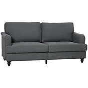 Grey 3-Seater Sofa Couch, 71" Modern Linen Fabric Sofa with Rubber Wood Legs and Slatted Frame