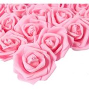 Juvale Stemless Rose Flower Heads, Artificial Roses for Weddings and Crafts (3 x 1.25 x 3 in, Pink, 100)