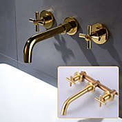 Stock Preferred 3 Holes 2 Handles Tap Bathroom Faucet in Gold