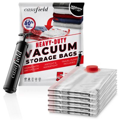 Casafield Vacuum Storage Bags with Travel Hand Pump, Space Saving Compression Bags for Blankets, Clothes, Blankets, Comforters