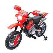 Qaba 6V Kids Motorcycle Dirt Bike Electric Battery-Powered Ride-On Toy Off-road Street Bike with Training Wheels Red