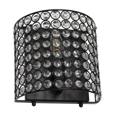 Elegant Designs Elipse 1-Light Contemporary Modern 8" Crystal And Metal Wall Sconce Lighting Fixture, Black. View a larger version of this product image.
