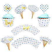 Sparkle and Bash 48 Pack It&#39;s a Boy Cupcake Wrappers and 48 Toppers for Baby Shower, Gender Reveal