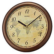 Seiko 12" World Map Wall Clock, Metallic Brown