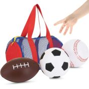 Large Balls for Little Kids - Fun Set of 3 Sports Balls in Convenient Storage and Carry Bag - Includes 5" Baseball, 5" Soccer Ball, 8" Football - Perfect for Outdoor and Indoor Safe Play
