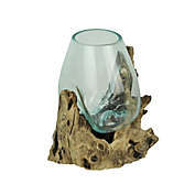 Zeckos Glass On Teak Driftwood Hand Sculpted Molten Bowl/Plant Terrarium