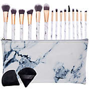 Glamlily Marble Makeup Brushes Set with 15 Pieces Brush, 2 Powder Puff and Cosmetic Travel Pouch