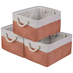 Unique Bargains Fabric Storage Bins Storage Basket Bin Set of 3, Foldable Fabric Storage Basket Bins, Sturdy Cube Box Collapsible Organizer with Handles for Bedroom Office Closet M Orange & White