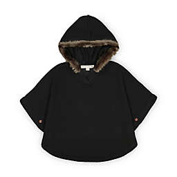 Hope & Henry Sweater Cape with Faux Fur Hood, Black, 12-18 Months