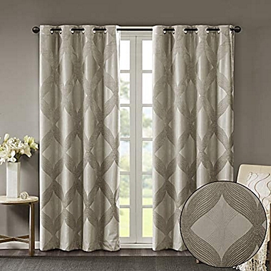 JLA Home SUNSMART Bentley Total Blackout Curtains Window, Ogee Knitted Jacquard, Grommet Top Living Room Decor, Thermal Insulated Light Blocking Drape for Bedroom and Apartments, 50" x 108", Taupe. View a larger version of this product image.