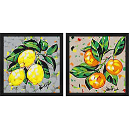 Metaverse Art Fruit Sketch Lemons & Oranges by Jodi Augustine 13-Inch x 13-Inch Framed Wall Art (Set of 2)