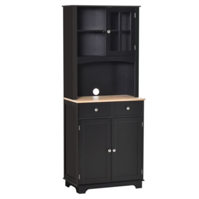 HOMCOM 67" Kitchen Buffet with Hutch, Pantry with Framed Doors, 2 Drawers, and Open Microwave Countertop, Black