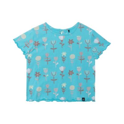 Deux par Deux Printed T-Shirt With Back Hole Turquoise Flowers