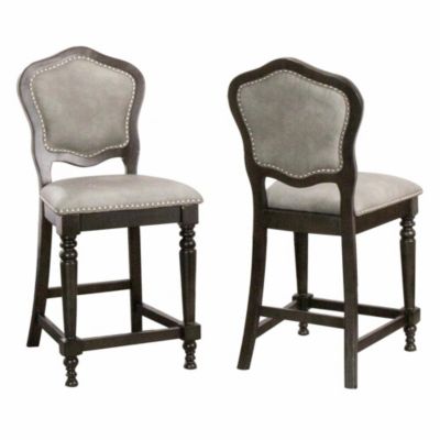 Besthom Vegas 41 in. Distressed Gray High Back Wood Frame 25 in. Bar Stool (Set of 2)