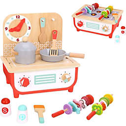 TOOKYLAND Wooden Pretend Cooking Playset - 23pcs - Play Kitchen Toy with Cooktop, Barbecue, Food Items and Accessories, Ages 3+
