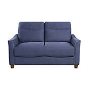 Lazzara Home Welwyn 57 In. Wide Flared Arm Textured Fabric Upholstery Modern Straight Loveseat In Blue