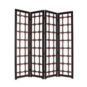 Saltoro Sherpi Wooden 4 Panel Screen with Modern Cosmopolitan Design, Black and Red-