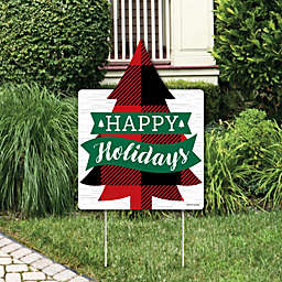 Big Dot of Happiness Holiday Plaid Trees - Party Decorations - Buffalo Plaid Christmas Party Welcome Yard Sign