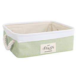 Unique Bargains Cotton Linen Fabric Storage Basket with Handles, Light Green Rectangle