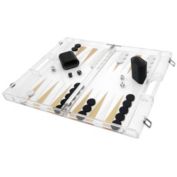 OnDisplay Luxe Acrylic Backgammon Set - Deluxe Portable Folding Game Set with Dice and Cups  (Gold)