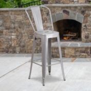 Flash Furniture Kai Commercial Grade 30" High Silver Metal Indoor-Outdoor Barstool with Removable Back