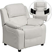 Flash Furniture Deluxe Padded Contemporary White Vinyl Kids Recliner With Storage Arms - White Vinyl