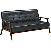 Slickblue 3-Seater PU Leather Upholstered Sofa Couch with Rubber Wood Legs and Armrests