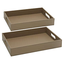 Juvale Taupe Faux Leather Serving Tray Set with Handles, 2 Sizes for Coffee Table (2 Piece Set)