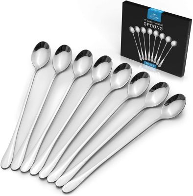 Zulay Kitchen Long Handled Spoons (8 pcs) - 9 inch