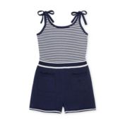 Hope & Henry Girls' Bow Shoulder Sweater Romper (Navy with White, 3)