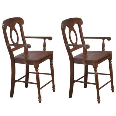 Besthom Andrews Bravo 42.5 in. Distressed Chestnut Brown High Back 24 in. Bar Stool with Solid Wood Seat (Set of 2)