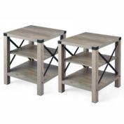 Idealhouse 18.1 in. 3-Tier Grey Wood End Table with 2 Pieces