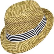 Boy&#39;s Spring/Summer Tan Straw Fedora Hats with Black/White Striped Band