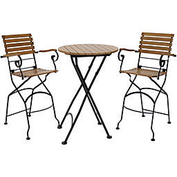 Sunnydaze Outdoor Deluxe Chestnut Wood Folding Patio Table and Bar Chairs Set - Brown - 3pc