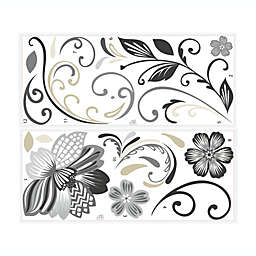 Roommates Decor Black and White Flower Scroll Peel and Stick Giant Peel and Stick Wall Decals