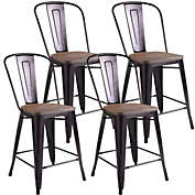Costway-CA Set of 4 Industrial Metal Counter Stool Dining Chairs with Removable Backrest-Cooper
