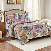 Egyptian Linens - Daphne Floral Patchwork Reversible Quilt - Bedspread Set